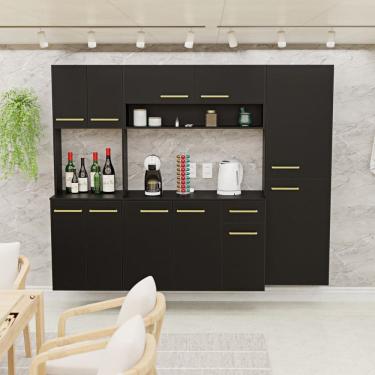 Imagem de Cozinha Modulada Completa Compacta Torre Quente Armário Aéreo e Balcão Auxiliar Aura Preto
