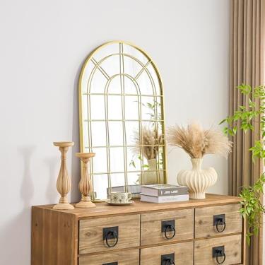 Imagem de DUOHONG Espelho de metal para janela arqueada, espelho de parede de 59,9 cm x 90 cm, decoração para sala de estar, quarto, entrada, banheiro, penteadeira, corredor