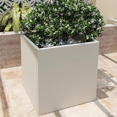 Imagem de ARNIS Caixa de plantador de metal, cubo grande quadrado para uso interno e externo, 52,7 cm C C x 20,75 cm L x 52,75 A vaso de flores resistente de aço galvanizado com drenagem para plantas altas