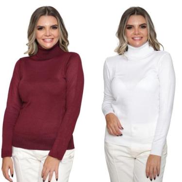 Imagem de Kit 2 Blusas Feminina de Tricô Manga Longa Gola Alta Tendência Inverno