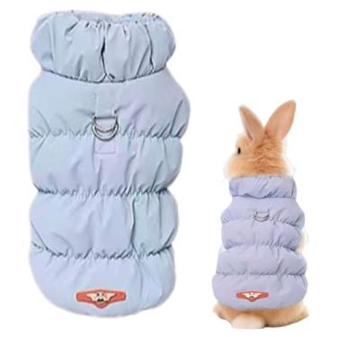 Imagem de Roupas de coelho para animais de estimação, casaco de inverno forrado com lã espessa, jaqueta fofa e quente, adequada para coelhos, gatinhos, filhotes e outros animais de estimação pequenos (azul