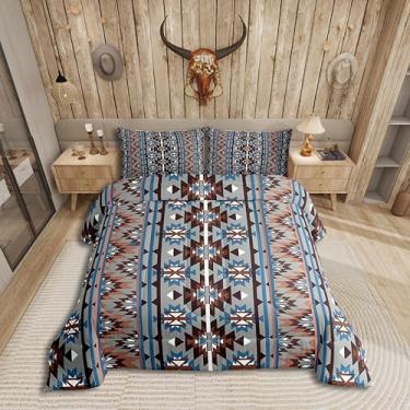 Imagem de Erosebridal Jogo de cama queen ocidental asteca do sudoeste para crianças, meninos, homens, rústico, boêmio, geométrico, vintage, country, tribal, estética, decoração de quarto