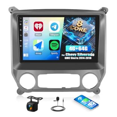 Imagem de Estéreo automotivo 8Core 4G + 64G para Chevy Silverado GMC Sierra 2014-2018 com carplay sem fio Android Auto, reprodutor de carro IPS com tela sensível ao toque de 9 polegadas, 59UI Bluetooth 5.0 GPS