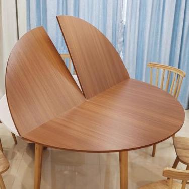 Imagem de Apenas tampo de mesa redonda de 47 a 87 polegadas, mesa dobrável de um quarto de madeira, mesa útil para cozinha, mesa lateral de café, textura de mármore mogno de teca de nogueira (amarelo, 220 cm))