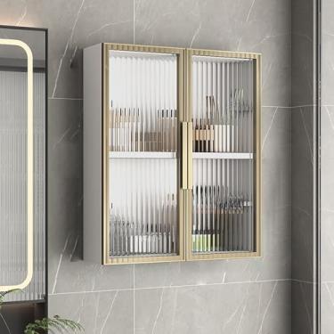 Imagem de Armário de parede de banheiro de madeira maciça sobre vaso sanitário com portas de vidro, organizador de armazenamento multifuncional para banheiro, quarto, cozinha - suporte de exibição de madeira