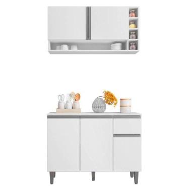 Imagem de Balcão Gabinete De Cozinha E Armário Aéreo Vanessa Branco - Abmaza