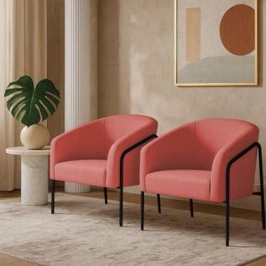 Imagem de Poltrona Sala Industrial Alta Preto Kit 2 Stella Suede D03 - D'rossi C