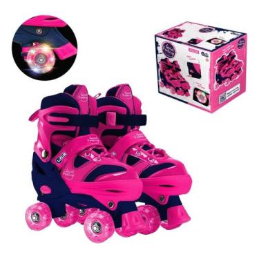 Imagem de Patins Infantil Quad Ajustável Com Luz Led Rosa - Unik Toys