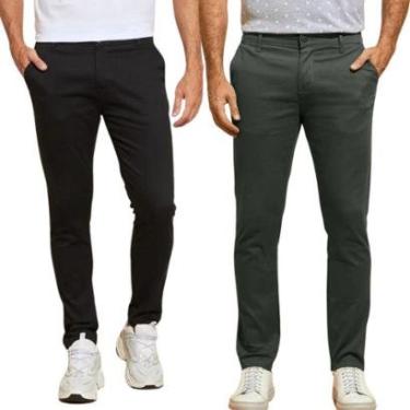 Imagem de Kit 2 Calças de Sarja Chino Com Bolso Traseiro Embutido Alfaiataria-Masculino