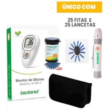 Imagem de Kit completo para medir diabetes Bioland 1 Aparelho 25 Tiras 25 Lancet