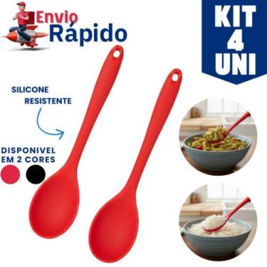 Imagem de Kit de 4 Utensílios de Cozinha Silicone Resistente Casa Buffet Restaur