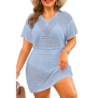 Imagem de Aqua Eve Saída de praia plus size - Saída de praia de manga curta de crochê 2025, Cinza, azul, 20 Plus