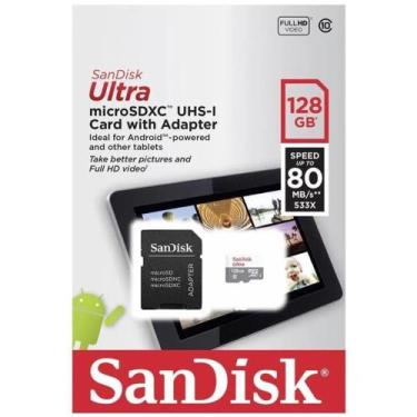 Imagem de Cartão de Memória SanDisk 128GB MicroSD com Adaptador Ideal para Câmer