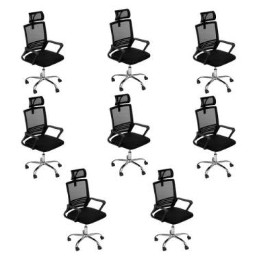 Imagem de Laraz Home Decor, Kit 8 Cadeiras de Escritório Giratória Alta Lyon, Pr