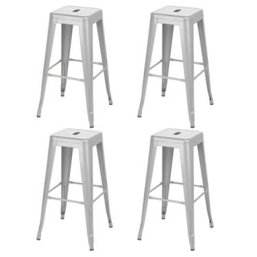Imagem de Laraz, Kit 4 banquetas altas Iron Tolix 76 cm Prata bancada cozinha ba