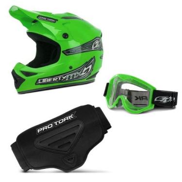 Imagem de Kit Proteção Trilha Capacete + Óculos + Cinta Pro Tork 3 Itens, VERDE,