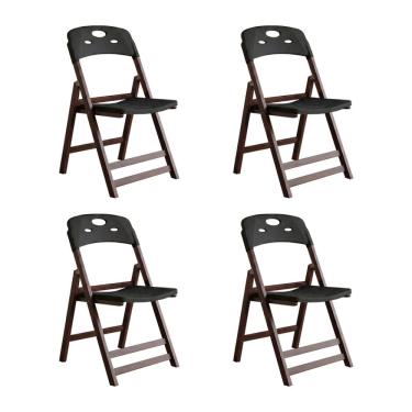 Imagem de Conjunto 4 Cadeiras Dobráveis Elegance Imbuia Assento em Polipropileno Sala e Área Gour...