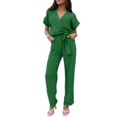 Imagem de Macacão Feminino PRETTYGARDEN Verde Envelopado Decote V XL