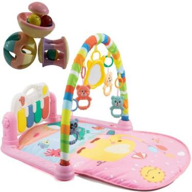 Imagem de Tapete Atividade Bebê Brinquedo Educativo Rosa + Chocalho - Color Baby