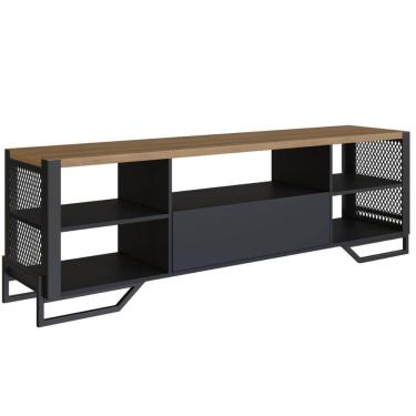 Imagem de Rack Para Sala Telado 5 Nichos 183x40x57cm MDP Aço Preto Industrial Placa e Ponto