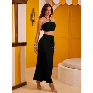 Imagem de Conjunto Saia Longa e Cropped Elegante Empório PitBull 93160 COR:PRETO