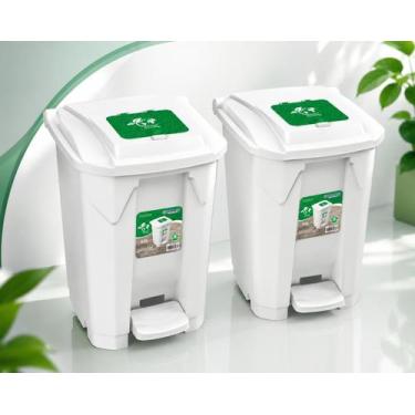 Imagem de Kit 2 Lixeiras Média Branca 60l Com Roda Pedal Tampa Click - ARQPLAST