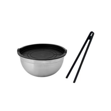 Imagem de Tigela Bowl Inox 3,5L e Pegador Silicone Preto Buffet 2un - casa cha