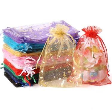Imagem de Sacos de Presente Hopttreely 100PCS Organza 10x15cm Lua e Estrela