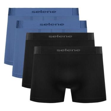 Imagem de Kit 4 Cueca Infantil Microfibra Selene Sem costura Boxer, Preto e azul