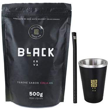 Imagem de KIT COPO CUIA TERMICO PRETO + BOMBA DE ALUMINIO COM ROSCA + TERERE 500G BLACK ERVA (Cereja Ice)