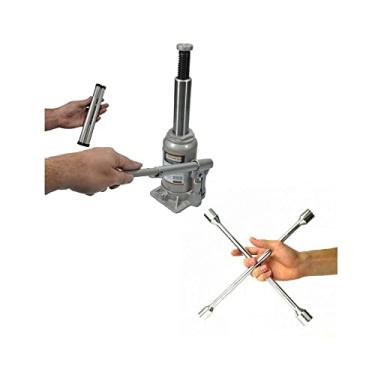 Imagem de Kit Macaco Hidráulico Garrafa 6t com Chave Roda 4 Bocas