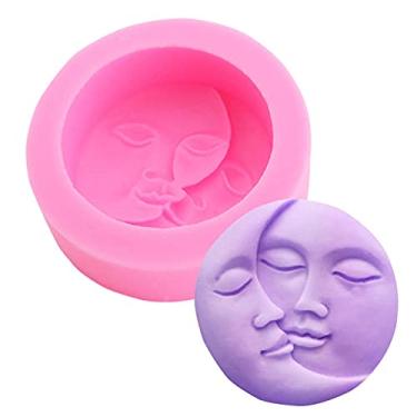 Imagem de vela silicone para rosto sol e lua, sabonete silicone para fabricação sabão, bomba banho caseira, velas, fabricação resina faça você mesmo, cera, giz cera, argila