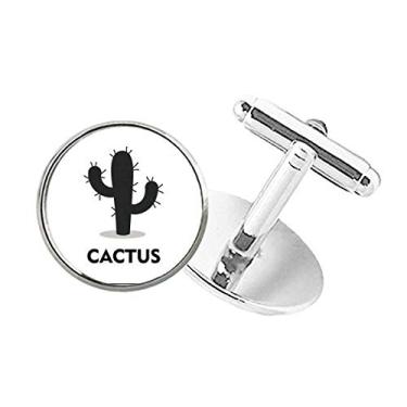 Imagem de DIYthinker Abotoaduras com clipe de botão redondo com silhueta de suculentas de planta verde cacto