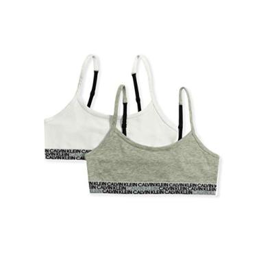 Imagem de Calvin Klein Sutiã de treinamento de algodão para meninas com alças ajustáveis, pacote com 2, Pacote com 2 | Cinza mesclado/branco, Small