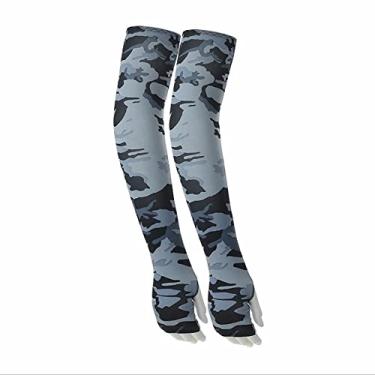 Imagem de 2 peças unissex mangas de braço de resfriamento capa esportes corrida proteção solar homens ao ar livre pesca ciclismo mangas para esconder tatuagens, uma atualização, camuflagem cinza