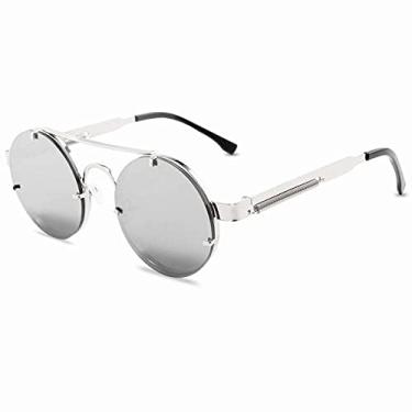 Imagem de Óculos de sol redondos steampunk masculino fashion designer vintage óculos de sol sem aro para mulheres lentes de sol, prata, z