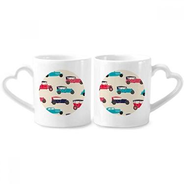 Imagem de Conjunto de canecas de porcelana para casais, com estampa de desenho animado de carros clássicos coloridos e coração