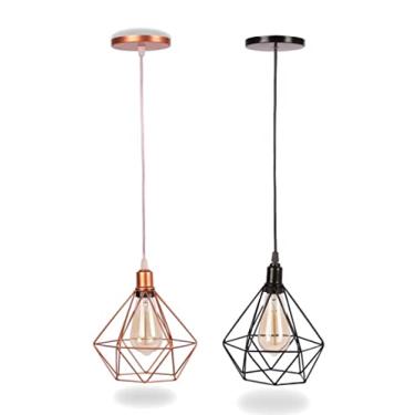 Imagem de Kit 2 Pendentes Luminárias de Teto Lustre Modelo Diamante Preto & Rose Gold