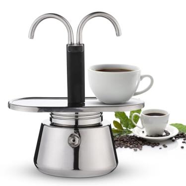 Imagem de Pote de moka engrossado de a?o inoxid¨¢vel,100 ml de tubo duplo dur¨¢vel anti-queimadura e antiderrapante cafeteira italiana engrossada, bule de caf¨¦ para fazer caf¨¦ expresso cappuccino latte, Mok