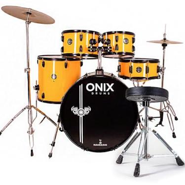 Imagem de Bateria Acústica Nagano Onix Smart Amarelo BGL 22" Completa c/Banco e Pratos