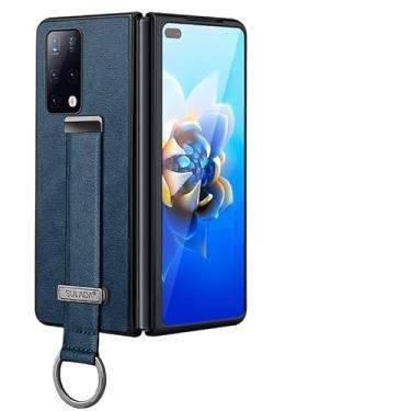 Imagem de Estojo Fino Compatível com capa de couro Huawei Honor Magic V2, couro PU + PC rígido, capa protetora ultrafina e durável, suporte de pulseira escalável, capa de telefone à prova de choque (Size : BLU