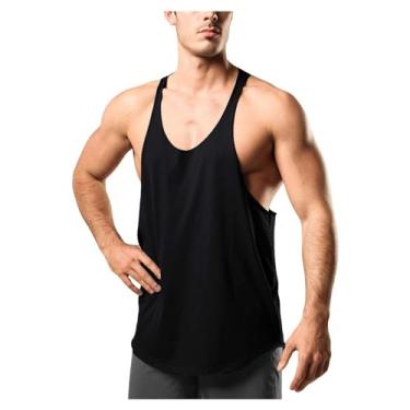 Imagem de Camiseta regata masculina gola redonda para treino esportiva cor sólida costas nadador sem mangas, Preto, M