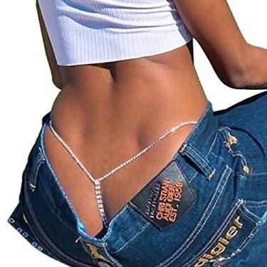 Imagem de Calcinha fio dental sexy com strass, calcinha de cristal, fio dental para verão, praia, barriga, cintura, biquíni, strass, corrente corporal, para mulheres, joias corporais (fio dental dourado),