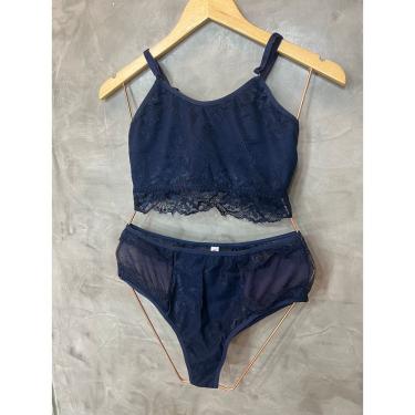Imagem de Conjunto Lingerie em Renda sem Bojo Azul Marinho em cropped Plus Size