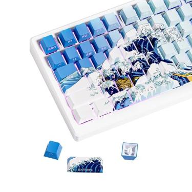 Imagem de Teclas XVX Shine Through, teclas PBT com impressão lateral, 75% de sublimação de tinta, 131 teclas de perfil Cherry personalizadas, 60%, Wave of Kanagawa duplas, teclas para teclado mecânico