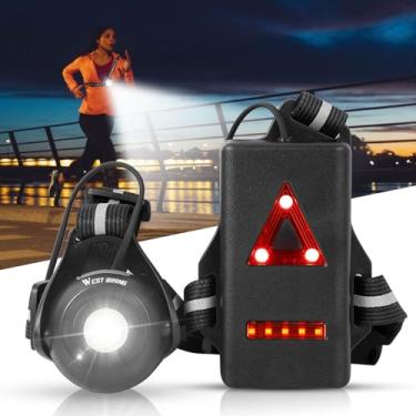 Imagem de West Biking Luzes de corrida noturna, luz de peito recarregável por USB com ângulo de feixe ajustável de 90°, lâmpada de segurança ultra brilhante à prova d'água de 500 lúmens com tiras refletivas
