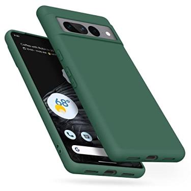 Imagem de Amzpas Capa de telefone de silicone compatível com Google Pixel 7 Pro, capa protetora macia para smartphone para mulheres e homens, capa de telefone durável antiarranhões à prova de choque verde escuro