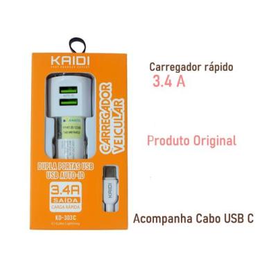 Imagem de Carregador veicular kaid 2 portas tipo c kd 303c - KAIDI