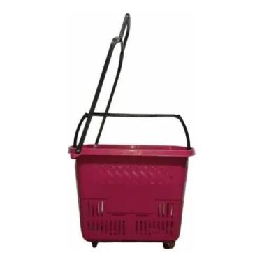 Imagem de KIT 3 Cestas Cestinhas Compras Com Rodas Rodinhas 30Lts - JRMarketing,