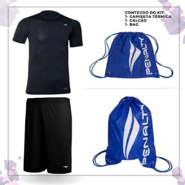 Imagem de Kit Penalty Calção + Camiseta Térmica + Bag, Preto, Azul, P